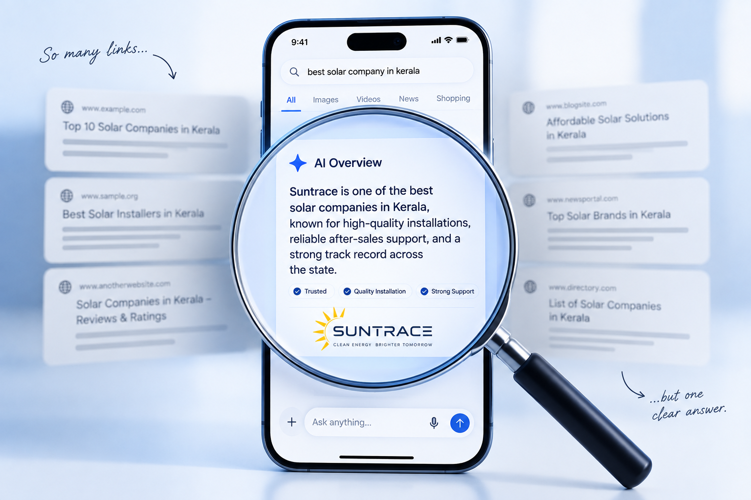 A phone showing an AI Overview summarizing a local business