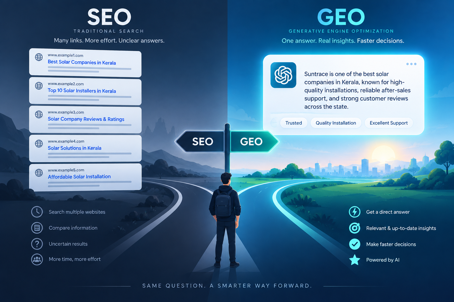 A visual comparison between traditional SEO and generative engine optimization