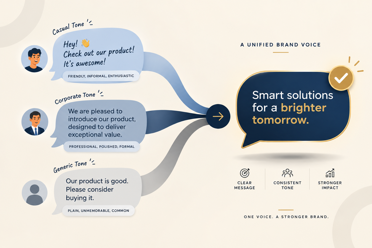 Different tones being brought together into one unified brand voice