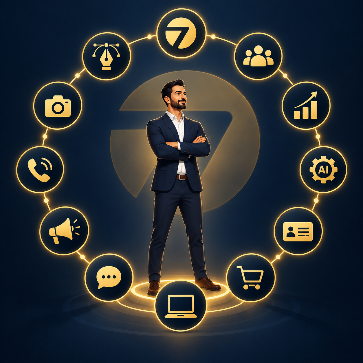 A connected marketing system surrounding a business leader