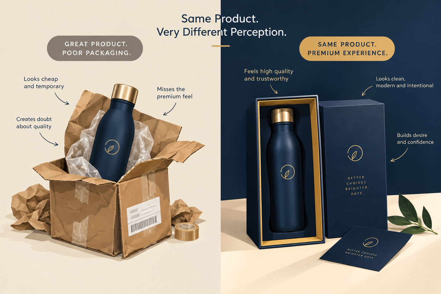 A comparison between poor packaging and a premium product experience