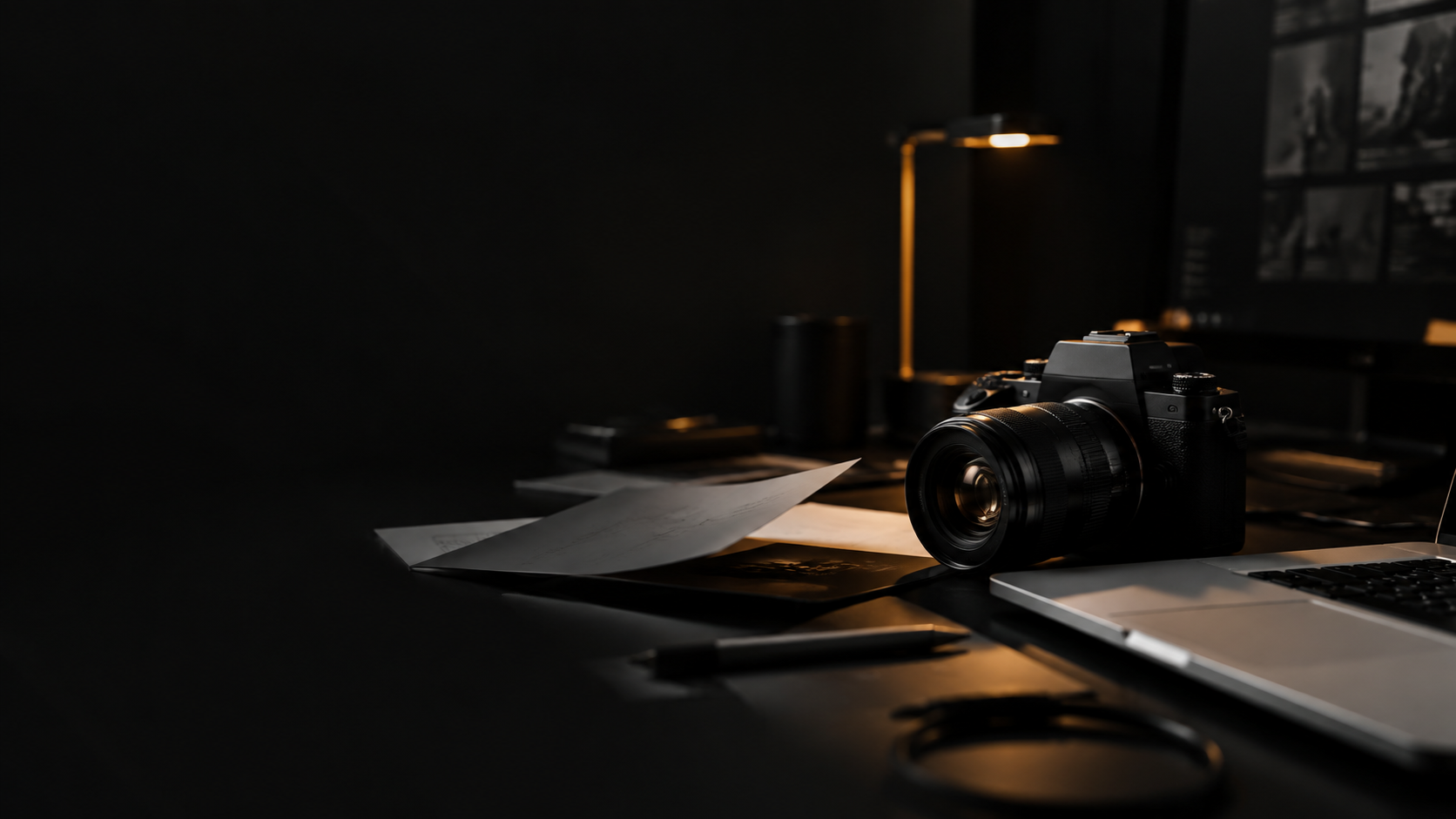 Cinematic production camera in a dark studio